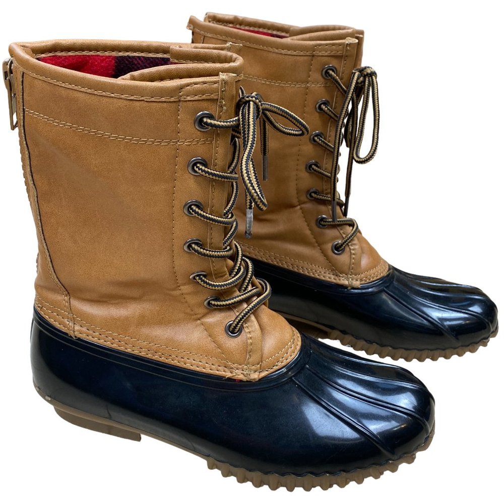 Madden Girl Flurry Duck Boots Waterproof Flannel Lined Back Zip Gorpcore Snow-8